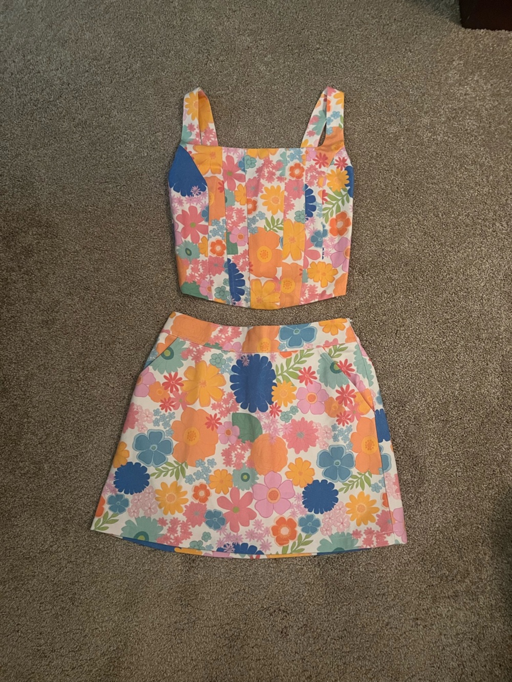 Pink Lily Floral Skirt + Tank Set - Orange, Blue, Pink, Yellow, Green